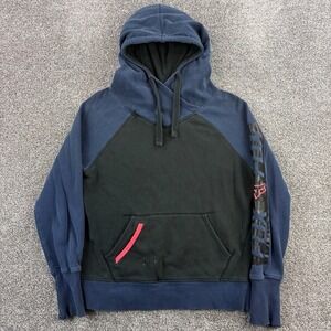 Vintage Y2K Fox Racing Hoodie Mens Large Blue Black Motocross Racing Sweatshirt